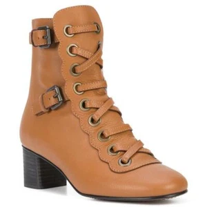 Botas al tobillo Chloe Orson con cordones en cuero bronceado talla 37,5 - Imagen 1 de 4