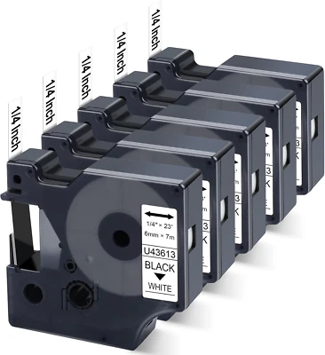 5X Cinta de etiquetas compatible Dymo D1 6 mm 43613 S0720780 reemplazar para fabricante de etiquetas Dymo Foto 1 de 4