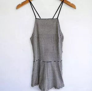 Free People Striped Peplum Tank Flared Strappy Ribbed Navy White Womens Large L - Picture 1 of 10