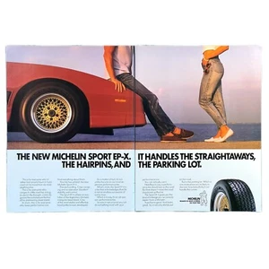 Michelin Sport EP-X Tire Print Ad Vintage 1986 80s Retro 16.5x11” 2 Page Auto - Picture 1 of 2