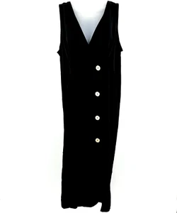 TopShop Womens Long Black Dress Sleeveless Buttoned Size 8 - Afbeelding 1 van 18
