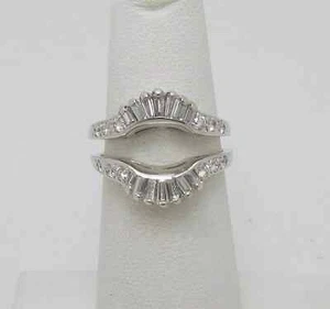 2Ct Baguette Lab Created Diamond Enhancer Guard Wrap Ring 14K White Gold Plated - Picture 1 of 5