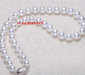 AAAAA LONG 20"10-11mm round REAL natural south sea white pearl necklace 14K GOLD - Picture 1 of 7