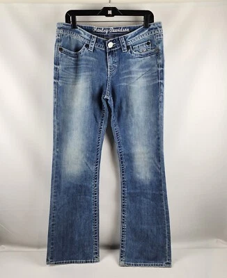 Harley Davidson Women 12 Tall Straight Jean Blue Mid Rise Biker (33x33) NWT - Image 1 of 4
