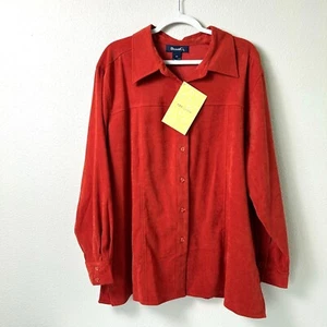 Camisa Denim & Co Moleskin Abotonada Talla 2X Naranja Óxido Elástica A54960 Nueva con Etiquetas - Imagen 1 de 10