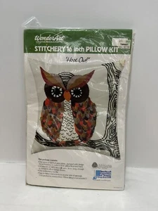 Vintage Hoot Owl Wool Pillow Kit Embroidery 16” DIY WonderArt 9131 NeedleCraft - Picture 1 of 7