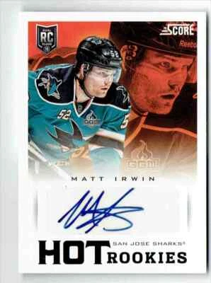 2013-14 PANINI SCORE MATT IRWIN ROOKIE AUTO SAN JOSE SHARKS #618 - Image 1 of 2
