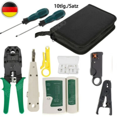 Werkzeugset Netzwerk Cat7 RJ45 Crimpzange Abisolierer Netzwerktester viel Zubeh - Bild 1 von 4