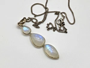 Sterling Silver 925 Necklace Pendant Rainbow Moonstone 6.68g - Picture 1 of 6