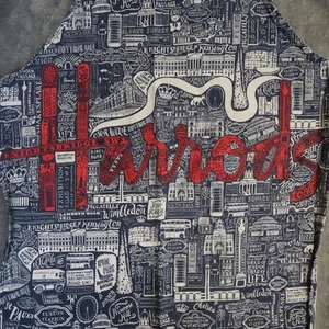 Harrods Bild Schrift Schürze Marine Weiß Rot Recycelte Baumwolle London UK OSFM - Bild 1 von 13