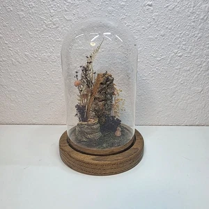 Cúpula de flores secas vintage Cloche exhibición base de madera rústica arte botánico - Imagen 1 de 9