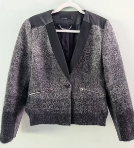 Karen Millen UK:14 Grey Black Alpaca Mohair Jacket Faux Leather Shoulders - Picture 1 of 6