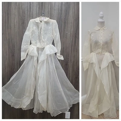Vintage Dress-Antique Cotton -White-As Is-Small-Tea Gown-Edwardian-Sheer - Image 1 of 4