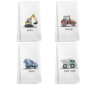 Construction Vehicles Hand Towels Set of 4 16x24" Kids Boys Bathroom - Picture 1 of 7
