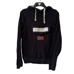 Napapijri Hoodie Mens Small Black Pullover Front Pocket Pouch Cotton - Picture 1 of 17