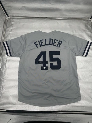 Autographed/Signed CECIL FIELDER Yankees Grey Baseball Jersey JSA COA Auto - Image 1 of 4