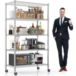 4/5/6 Tier Metal Storage Rack Shelving Wire Shelf Kitchen Office Garage Racking - Picture 1 of 77