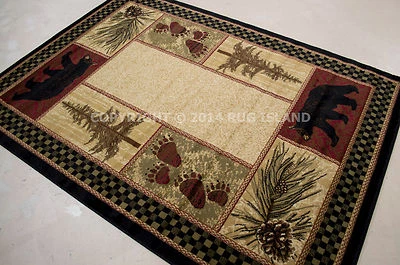 Alfombra negra 8x10 (7'10" x 9'10") Lodge Cabin Bear piña  Foto 1 de 4