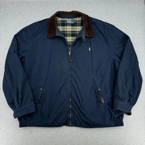 Polo Ralph Lauren Bomber Jacket Mens 4XLT Tall Navy Blue Corduroy Collar VINTAGE - Picture 1 of 13