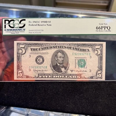 1950 D 5.00 Federal Reserve note PCGS 66 PPQ Gem New FR 1965-C - Image 1 of 4
