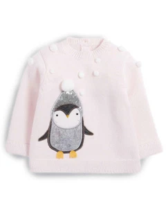 Mamas & Papas Strickpullover Weihnachten Pinguin rosa mit 3D Bommeln & Pailletten  - Bild 1 von 3