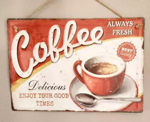 Coffee Always Fresh Tin Sign Bar Vintage Retro Style Embossed Kitchen 15.75"W - Picture 1 of 3