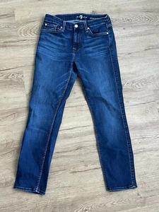 7 For All Mankind Jeans 26x25.5 Kimmie Crop Dark Blue Wash Denim - Picture 1 of 8