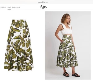 AJE Designer Oasis Olive Leaf Lined Midi Skirt size 10 Excellent Condit RRP $395 - Picture 1 of 5