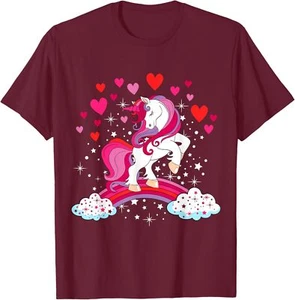 Unicorn Valentines Day Love Heart Rainbow Unisex T-Shirt - Picture 1 of 14