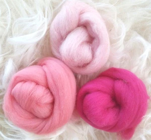 Pink Wool Roving Fiber Kit Merino Wool top Sampler Pack - Spin, Felt, Craft - Picture 1 of 6