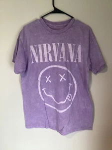 Nirvana Smiley Logo Graphic Print Tee Acid Washed Purple w/ White Men's L NWOT - Picture 1 of 4