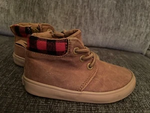 Old Navy Toddler Boys Suede Brown Red Black Checkered Zip Up Shoes Sz 6 - Picture 1 of 8