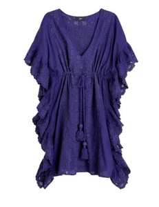 J Crew Original Beach Swim Ruffle Tassels Tunic Cover Up Small Eyelet Purple - Picture 1 of 8