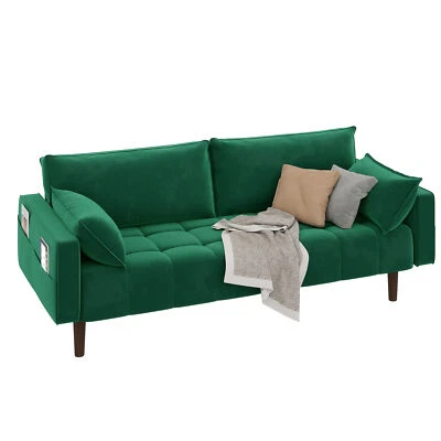 Sofá sofá sofá de tela de terciopelo verde de 70" de 2 plazas con 2 almohadas sala de estar Foto 1 de 4