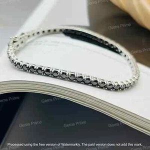 Bracciale Tennis Donna Taglio Rotondo Diamante Nero 7Ct Taglio Rotondo Placcato Oro Bianco 7" - Foto 1 di 7