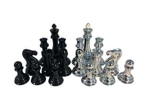 Silver & Black Weighted Chess Pieces - over 3 lbs - Picture 1 of 4