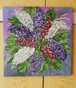 Acrylbild, abstrakt, bunter Fliederstrauß, Kleinformat 40x40, Blumen - Bild 1 von 1