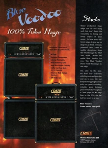Vintage 90er KISTE BLAU VOODOO RÖHRENVERSTÄRKER MAGAZIN DRUCKANZEIGE Stapel Verstärker Pinup Seite - Bild 1 von 1