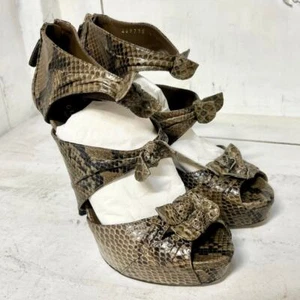 Gucci Embossed Snake Leather Peep Toe Stilettos Sandals Brown/Tan Women 37.5 / 7 - Picture 1 of 11