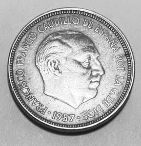 1957 Francisco Franco Caudillo De Espana moneta 5 PTAS - Foto 1 di 2