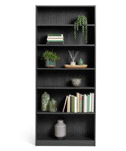 Maine Deep 6 Shelf Bookcase - Shelving Storage Unit Display Cabinet - Black - Picture 1 of 8