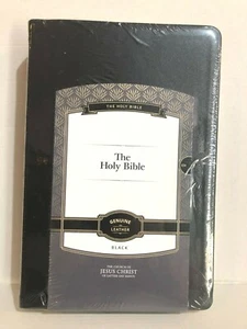 LA SANTA BIBLIA, NUEVO REY JAMES, LDS, CUERO NEGRO GENUINO, BORDES DORADOS, PESTAÑA SANGRADA - Imagen 1 de 9