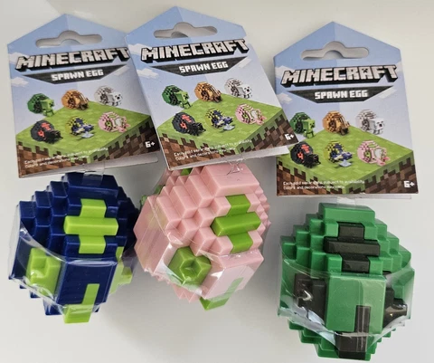 3x Mattel Minecraft Spawn Egg Lot Creeper, Phantom and Zombie Pigman All Sealed Cover
