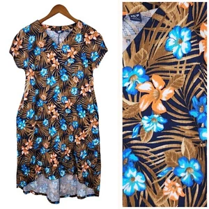 Lands End Shirt Dress Size XS Small Tropical Luau Hawaiian Hi-low Pockets Floral - Picture 1 of 8