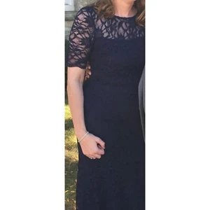 Decode Women's Navy Blue Formal Dress Full Length Fitted Lined Lace Sparkle Gown - Picture 1 of 15