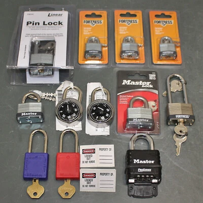 (12) Master Lock Keyed Padlocks 1XRT9, 500KD, 410RED, 410BLU, FM345 - Image 1 of 4