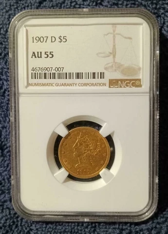 1907-D Liberty $5 gold Half Eagle, NGC AU55 Cover