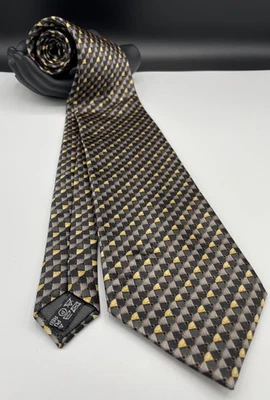 Мужской галстук LANVIN Paris 100% шелк ~ серый ~ геометрический узор ~ сделано во Франции! - Изображение 1 из 4