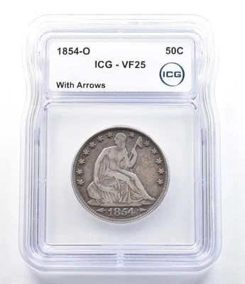 1854-O Seated Liberty Half Dollar Arrows VF25 ICG *6943 - Image 1 of 3