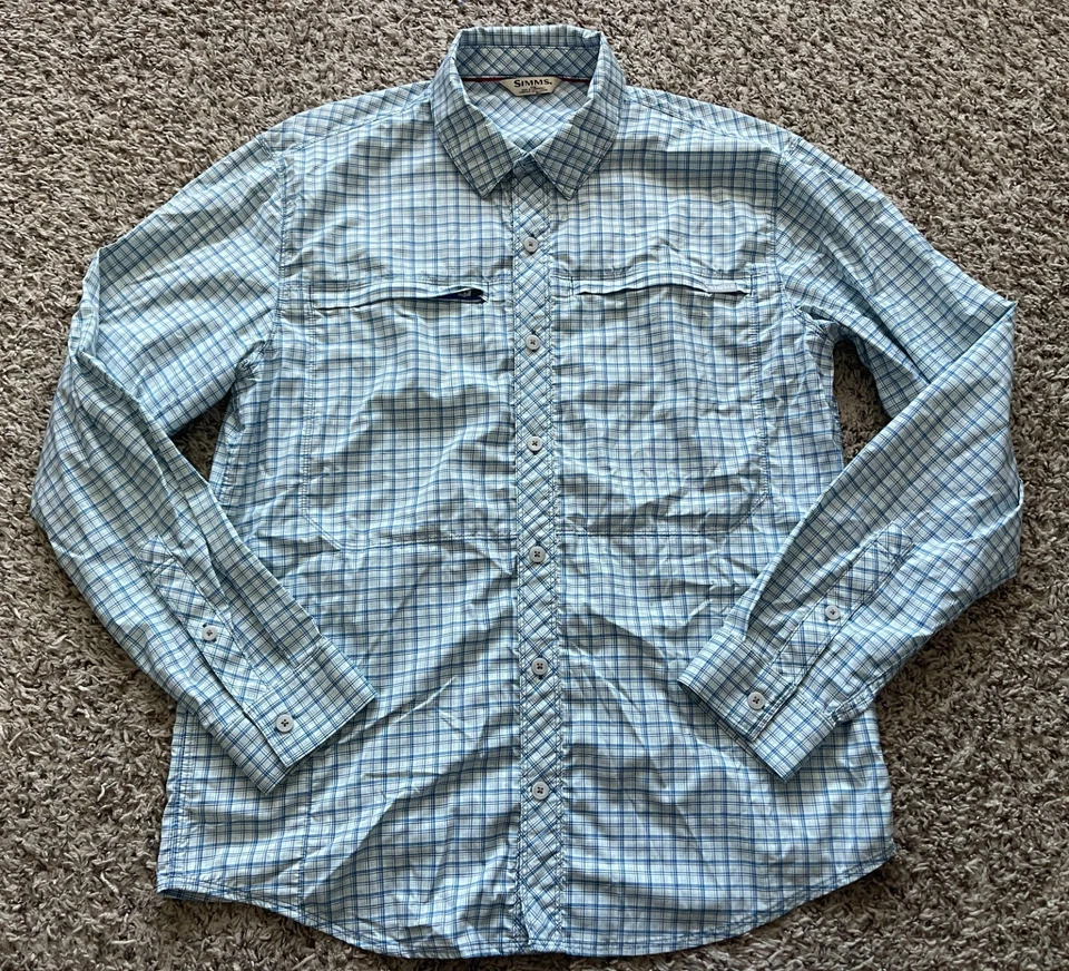 Simms Shirt Mens Medium brrr Blue Plaid Button Up Fishing - Image 1 of 4